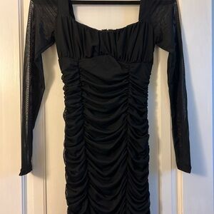 Windsor Black Ruched Long Sleeve Dress